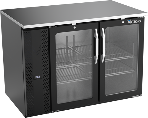 VBB48HC-FG-B | 48" Glass Doors Food Rated Back Bar in Black