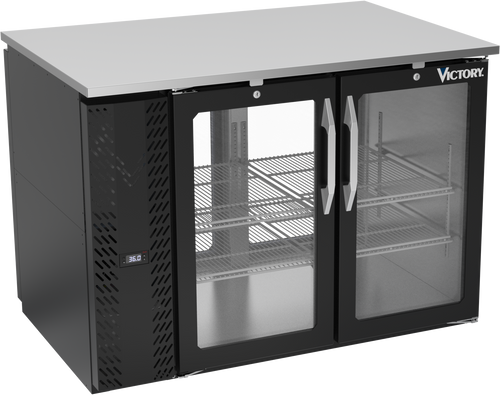 VBB48HC-FG-PT-B | 48" Glass Doors Food Rated Pass-thru Back Bar in Black
