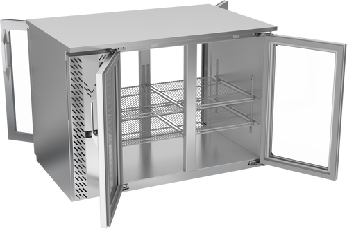 VBB48HC-FG-PT-S | 48" Glass Doors Food Rated Pass-thru Back Bar in Stainless Steel