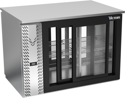 VBB48HC-F-GS-PT-S | 48" Sliding Glass Doors Food Rated Pass-thru Back Bar in Stainless Steel