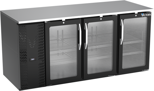 VBB72HC-FG-B | 72" Glass Doors Food Rated Back Bar in Black