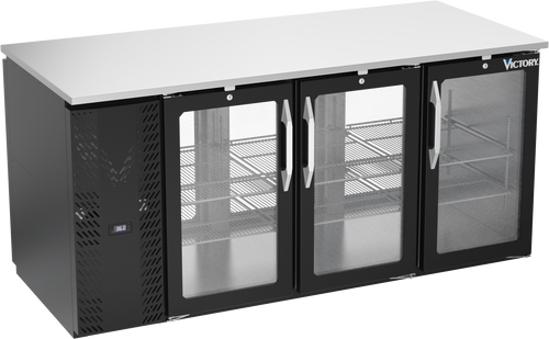 VBB72HC-FG-PT-B | 72" Glass Doors Food Rated Pass-thru Back Bar in Black