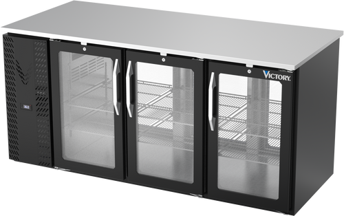 VBB72HC-FG-PT-B | 72" Glass Doors Food Rated Pass-thru Back Bar in Black
