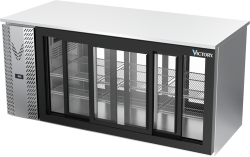 VBB72HC-F-GS-PT-S | 72" Sliding Glass Doors Food Rated Pass-thru Back Bar in Stainless Steel