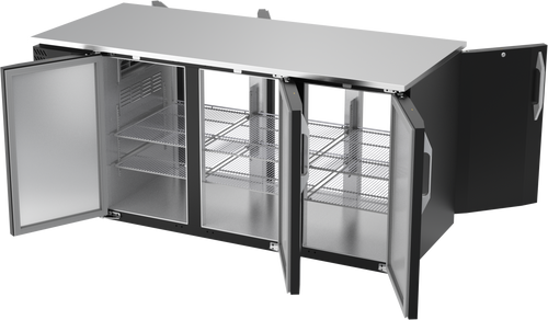 VBB72HC-F-PT-B | 72" Solid Doors Food Rated Pass-thru Back Bar in Black