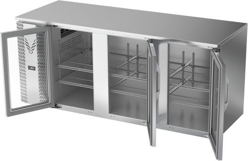 VBB78HC-FG-S | 78" Glass Doors Food Rated Back Bar in Stainless Steel