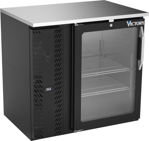 VBBN36HC-FG-B | 36" Narrow Depth Glass Door Food Rated Back Bar in Black