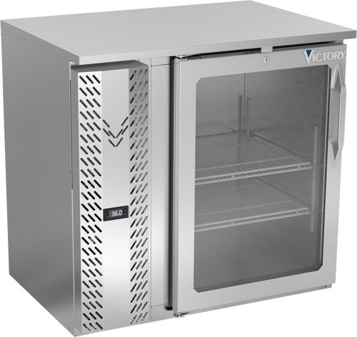 VBBN36HC-FG-S | 36" Narrow Depth Glass Door Food Rated Back Bar in Stainless Steel