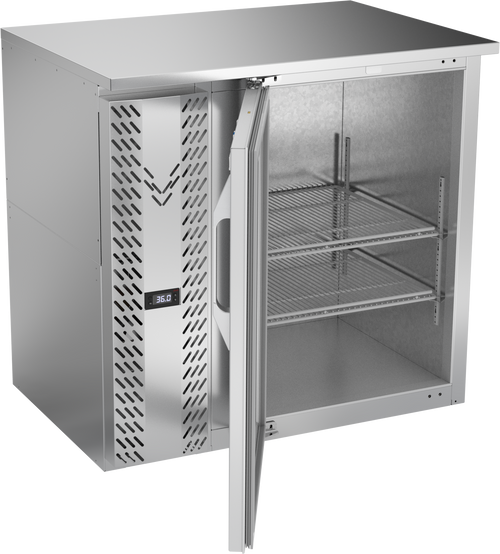 VBBN36HC-G-S | 36" Narrow Depth Glass Door Back Bar in Stainless Steel