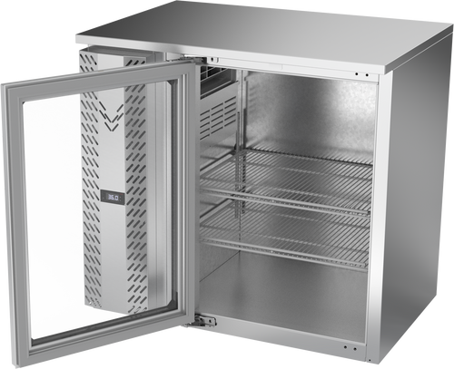VBBN36HC-G-S | 36" Narrow Depth Glass Door Back Bar in Stainless Steel