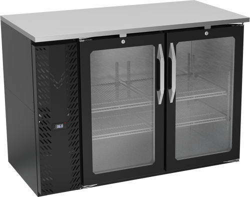 VBBN48HC-FG-B | 48" Narrow Depth Glass Doors Food Rated Back Bar in Black
