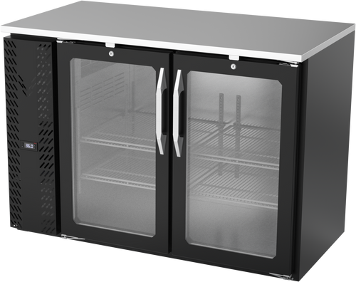 VBBN48HC-FG-B | 48" Narrow Depth Glass Doors Food Rated Back Bar in Black