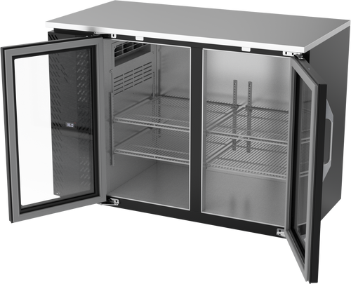 VBBN48HC-FG-B | 48" Narrow Depth Glass Doors Food Rated Back Bar in Black