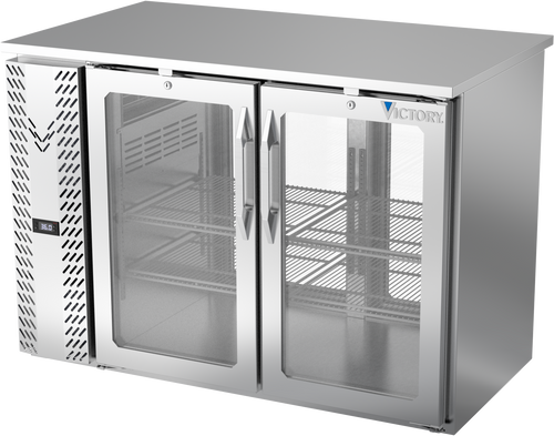 VBBN48HC-FG-PT-S | 48" Narrow Depth Glass Doors Food Rated Pass-thru Back Bar in Stainless Steel