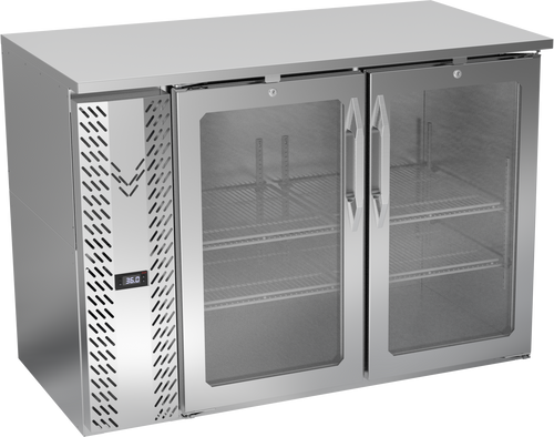 VBBN48HC-FG-S | 48" Narrow Depth Glass Doors Food Rated Back Bar in Stainless Steel