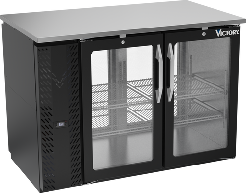 VBBN48HC-G-PT-B | 48" Narrow Depth Glass Doors Pass-thru Back Bar in Black