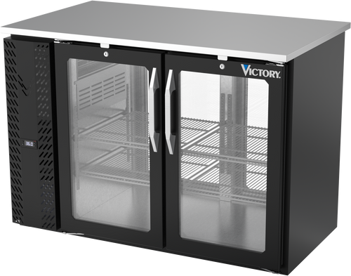 VBBN48HC-G-PT-B | 48" Narrow Depth Glass Doors Pass-thru Back Bar in Black