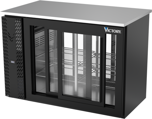 VBBN48HC-F-GS-PT-B | 48" Narrow Depth Sliding Glass Doors Food Rated Pass-thru Back Bar in Black