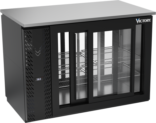 VBBN48HC-F-GS-PT-B | 48" Narrow Depth Sliding Glass Doors Food Rated Pass-thru Back Bar in Black