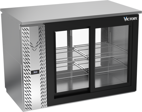 VBBN48HC-F-GS-PT-S | 48" Narrow Depth Sliding Glass Doors Food Rated Pass-thru Back Bar in Stainless Steel