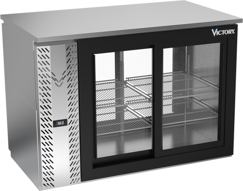 VBBN48HC-GS-PT-S | 48" Narrow Depth Sliding Glass Doors Pass-thru Back Bar in Stainless Steel