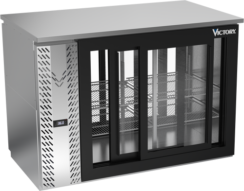 VBBN48HC-GS-PT-S | 48" Narrow Depth Sliding Glass Doors Pass-thru Back Bar in Stainless Steel