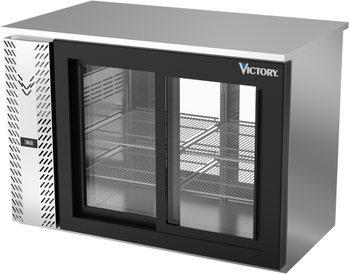 VBBN48HC-GS-PT-S | 48" Narrow Depth Sliding Glass Doors Pass-thru Back Bar in Stainless Steel