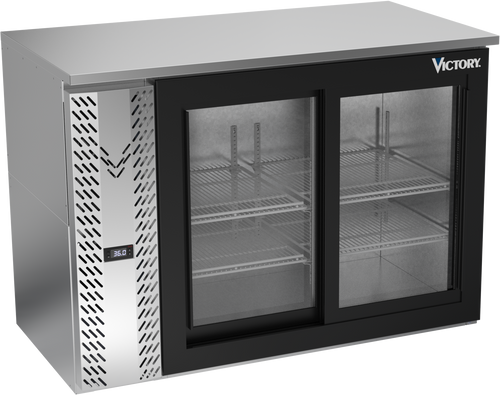 VBBN48HC-GS-S | 48" Narrow Depth Sliding Glass Doors Back Bar in Stainless Steel
