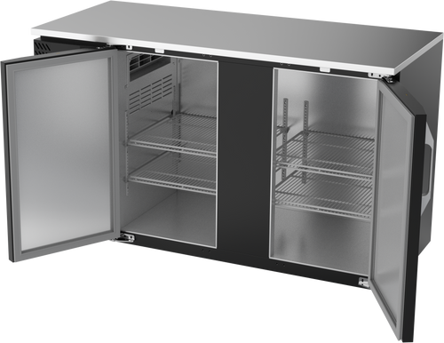 VBBN58HC-F-B | 58" Narrow Depth Solid Doors Food Rated Back Bar in Black