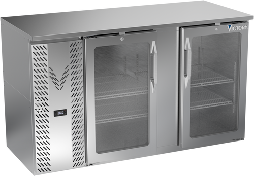 VBBN58HC-FG-S | 58" Narrow Depth Glass Doors Food Rated Back Bar in Stainless Steel