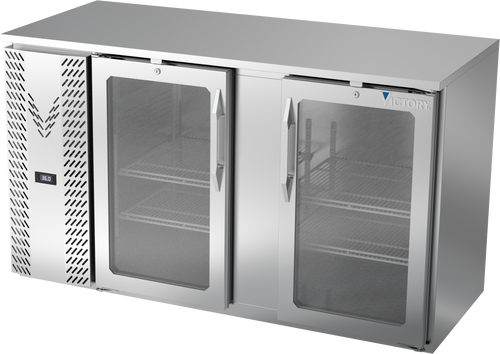 VBBN58HC-FG-S | 58" Narrow Depth Glass Doors Food Rated Back Bar in Stainless Steel