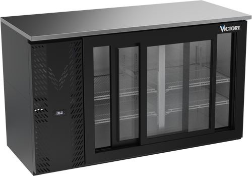 VBBN58HC-F-GS-B | 58" Narrow Depth Sliding Glass Doors Food Rated Back Bar in Black