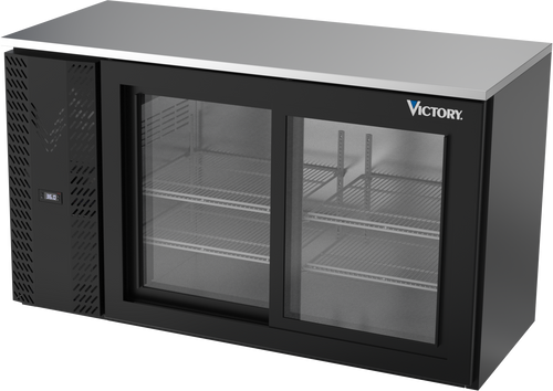 VBBN58HC-F-GS-B | 58" Narrow Depth Sliding Glass Doors Food Rated Back Bar in Black