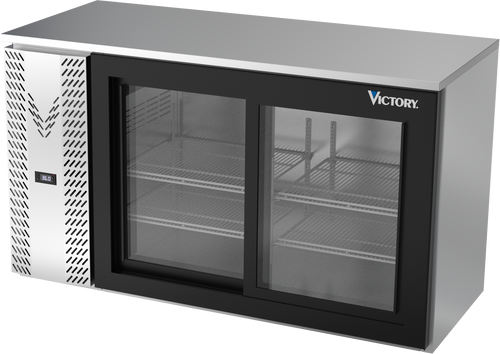 VBBN58HC-F-GS-S | 58" Narrow Depth Sliding Glass Doors Food Rated Back Bar in Stainless Steel