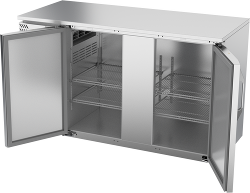 VBBN58HC-F-S | 58" Narrow Depth Solid Doors Food Rated Back Bar in Stainless Steel