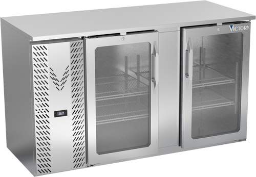 VBBN58HC-G-S | 58" Narrow Depth Glass Doors Back Bar in Stainless Steel