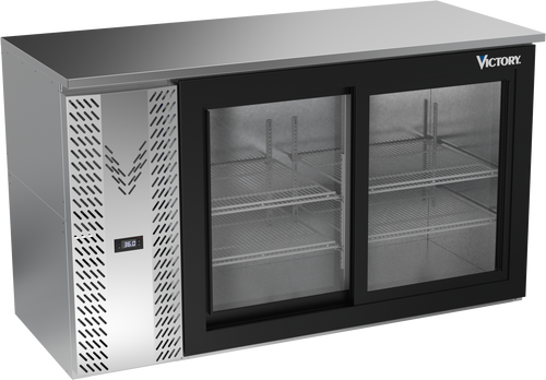 VBBN58HC-GS-S | 58" Narrow Depth Sliding Glass Doors Back Bar in Stainless Steel