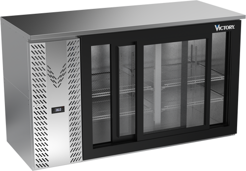 VBBN58HC-GS-S | 58" Narrow Depth Sliding Glass Doors Back Bar in Stainless Steel