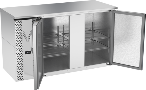 VBBN58HC-S | 58" Narrow Depth Solid Doors Back Bar in Stainless Steel