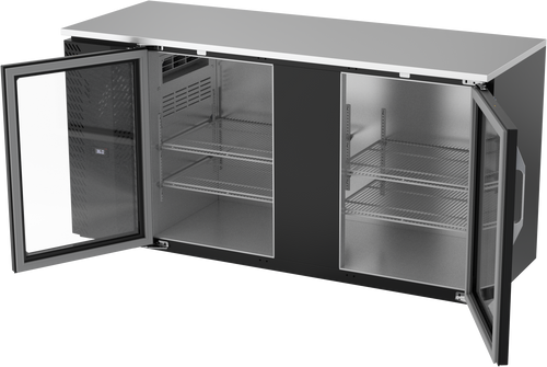 VBBN68HC-FG-B | 68" Narrow Depth Glass Doors Food Rated Back Bar in Black