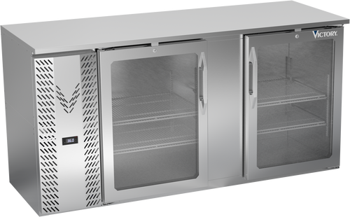 VBBN68HC-FG-S | 68" Narrow Depth Glass Doors Food Rated Back Bar in Stainless Steel