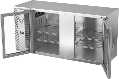 VBBN68HC-G-S | 68" Narrow Depth Glass Doors Back Bar in Stainless Steel