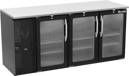 VBBN72HC-FG-B | 72" Narrow Depth Glass Doors Food Rated Back Bar in Black