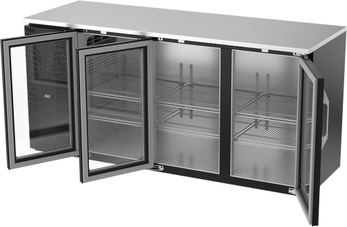VBBN72HC-FG-B | 72" Narrow Depth Glass Doors Food Rated Back Bar in Black