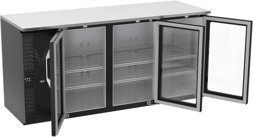 VBBN72HC-FG-B | 72" Narrow Depth Glass Doors Food Rated Back Bar in Black