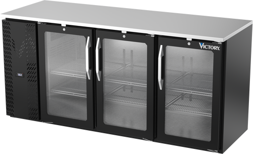 VBBN72HC-FG-B | 72" Narrow Depth Glass Doors Food Rated Back Bar in Black