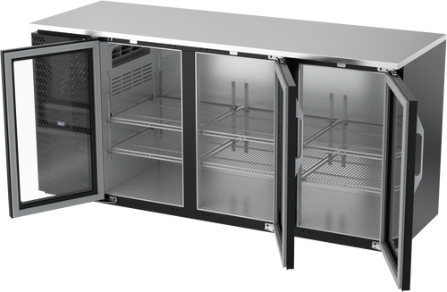 VBBN72HC-FG-B | 72" Narrow Depth Glass Doors Food Rated Back Bar in Black