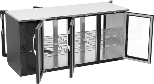 VBBN72HC-FG-PT-B | 72" Narrow Depth Glass Doors Food Rated Pass-thru Back Bar in Black