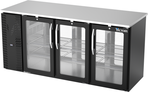 VBBN72HC-FG-PT-B | 72" Narrow Depth Glass Doors Food Rated Pass-thru Back Bar in Black