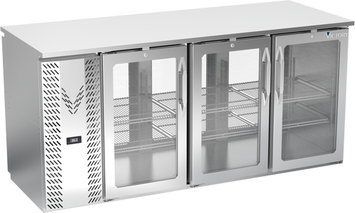 VBBN72HC-FG-PT-S | 72" Narrow Depth Glass Doors Food Rated Pass-thru Back Bar in Stainless Steel